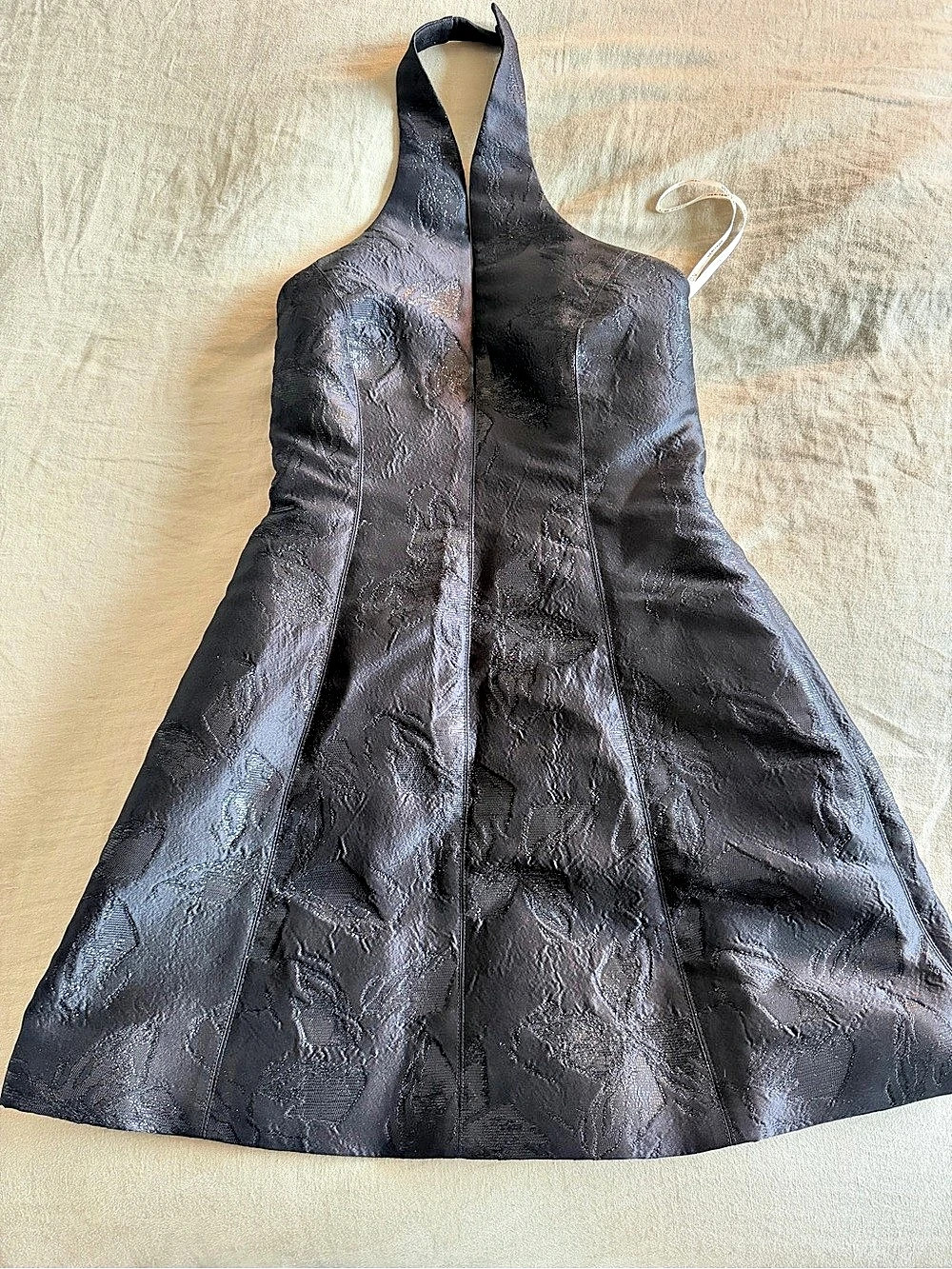 Halston Black Floral Jacquard Mini Dress Like New